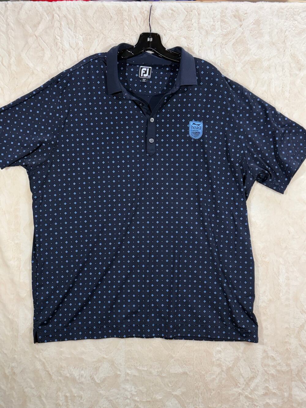 FootJoy FJ Mens 2XL Navy Blue Geometric Golf Polo Hoag Classic EUC